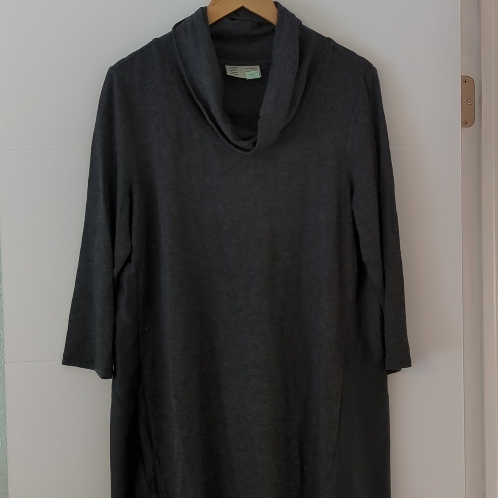 Anthropology Lagenlook Cowl Neck Modest Gray Tunic Dress Size Large